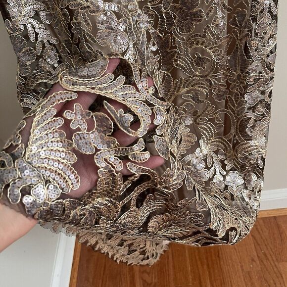 BHLDN Tadashi Shoji Odette Dress 8 Champagne Lace Sequin Gown Embroidered Formal - Picture 15 of 16